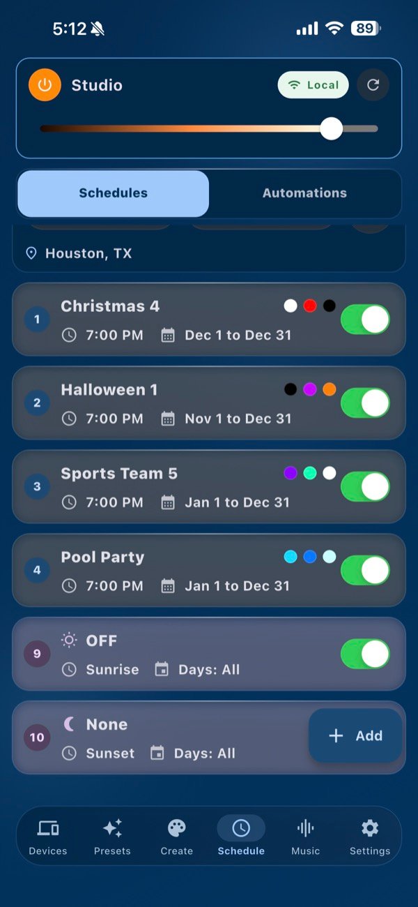 Permanent Holiday Lights 11 BHL App scheduler