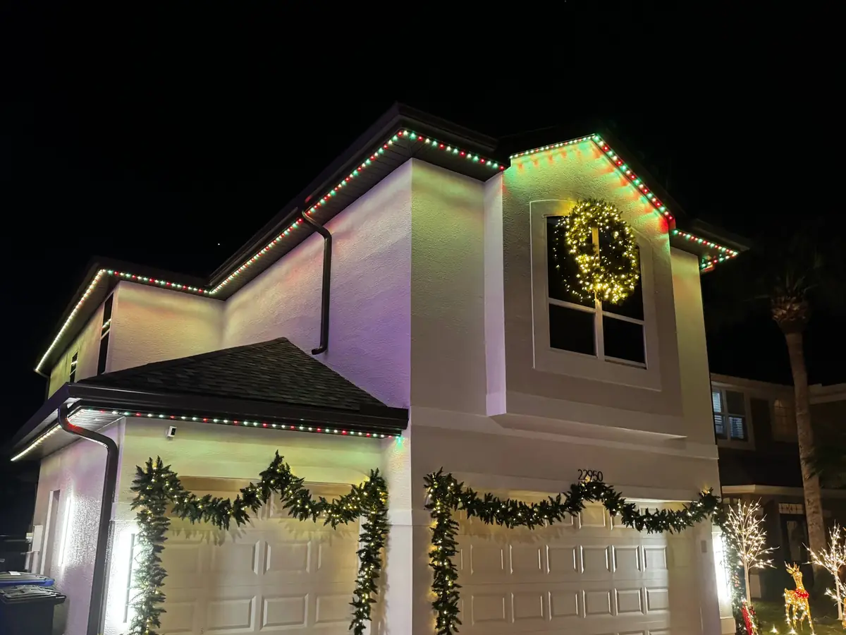 Warm white permanent lights on a home