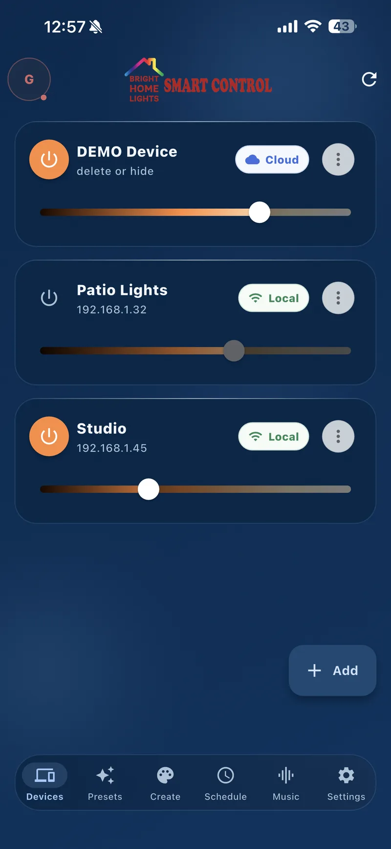 Devices Screen - Dark Theme