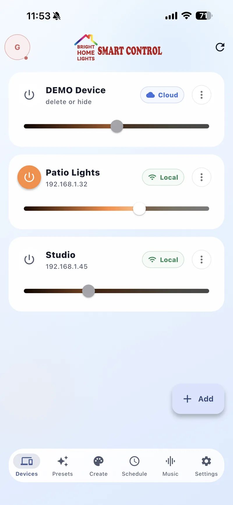 Devices Screen - Light Theme