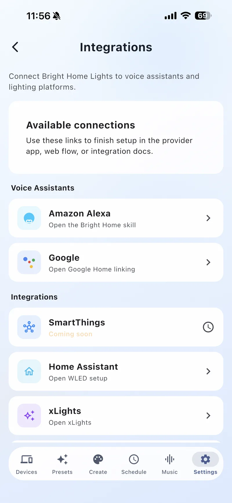 Integrations Screen