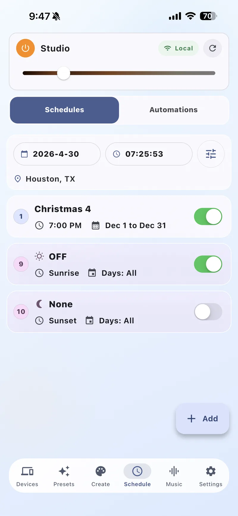 Schedules Screen