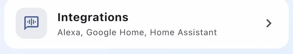 Integrations settings row